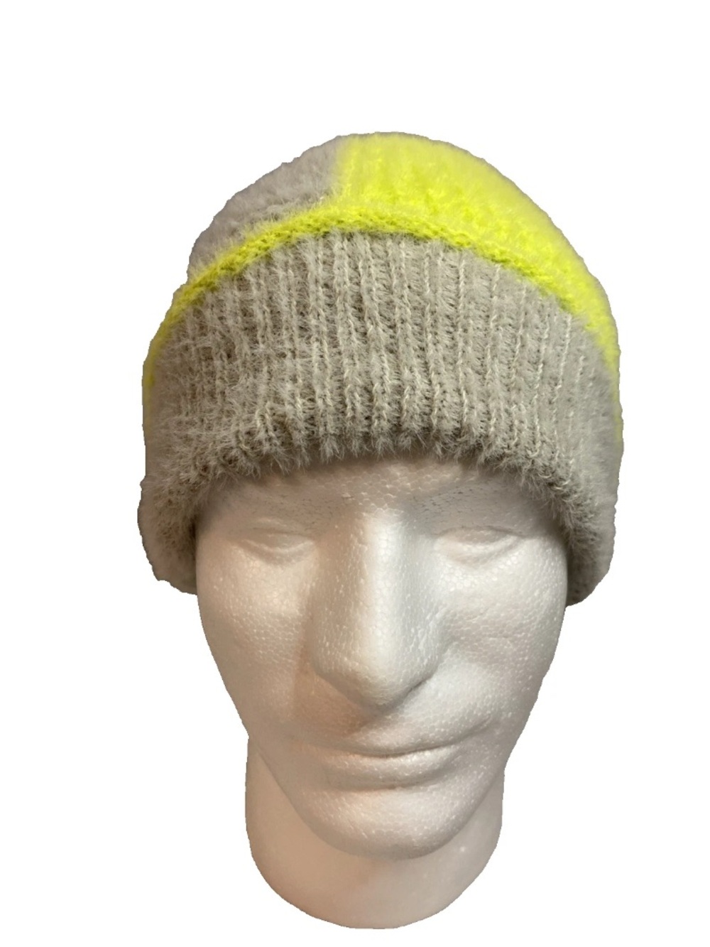 NEW Beanie Hat Yellow/Gray Knit Polyester Nylon One Size